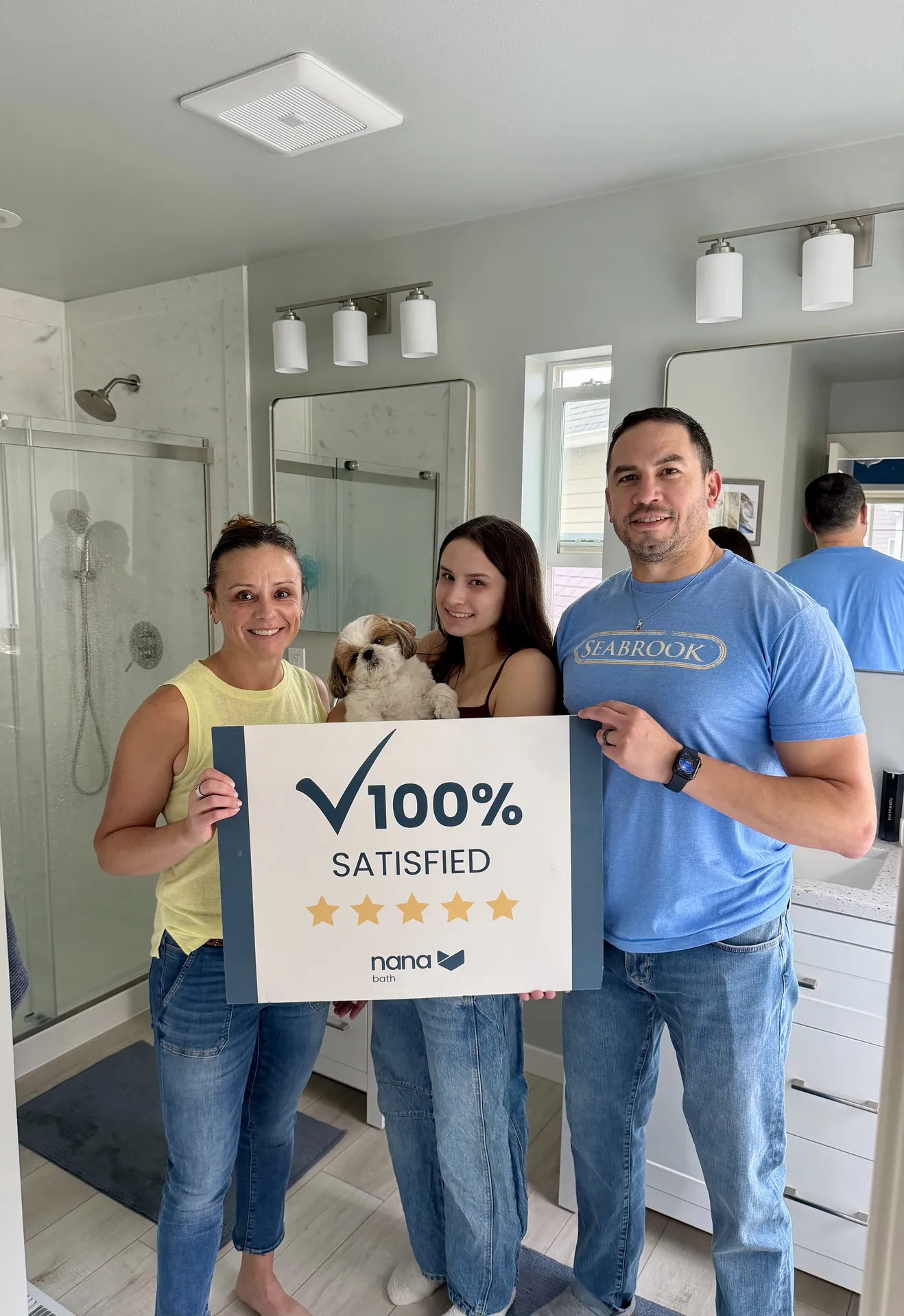 Gavin and Keri with the Nana Bath team in their finished Bothell bathroom
